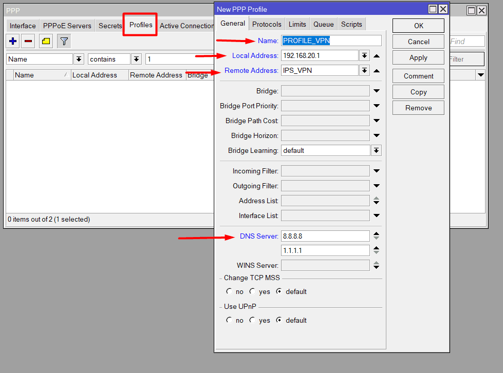 Como criar VPN no Mikrotik 2 profile vpn l2tp
