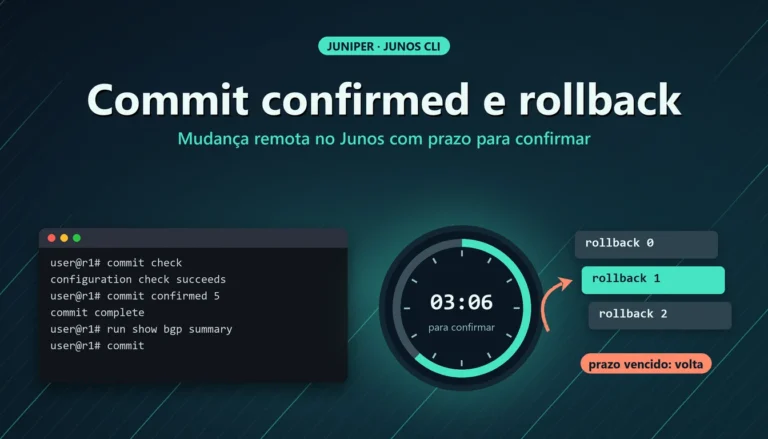 Relógio de contagem regressiva e seta de retorno sobre terminal Junos com commit confirmed