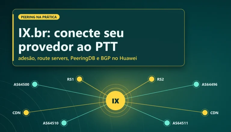 Ponto central de troca de tráfego com raios ligando provedores, CDNs e route servers do IX.br