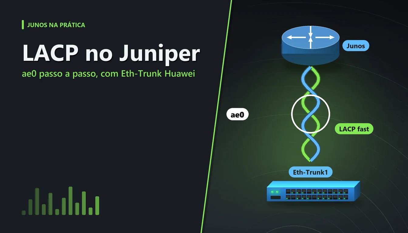 Blog 6 Dois cabos de fibra trançados formando um único link ae0 entre um roteador Juniper e um switch