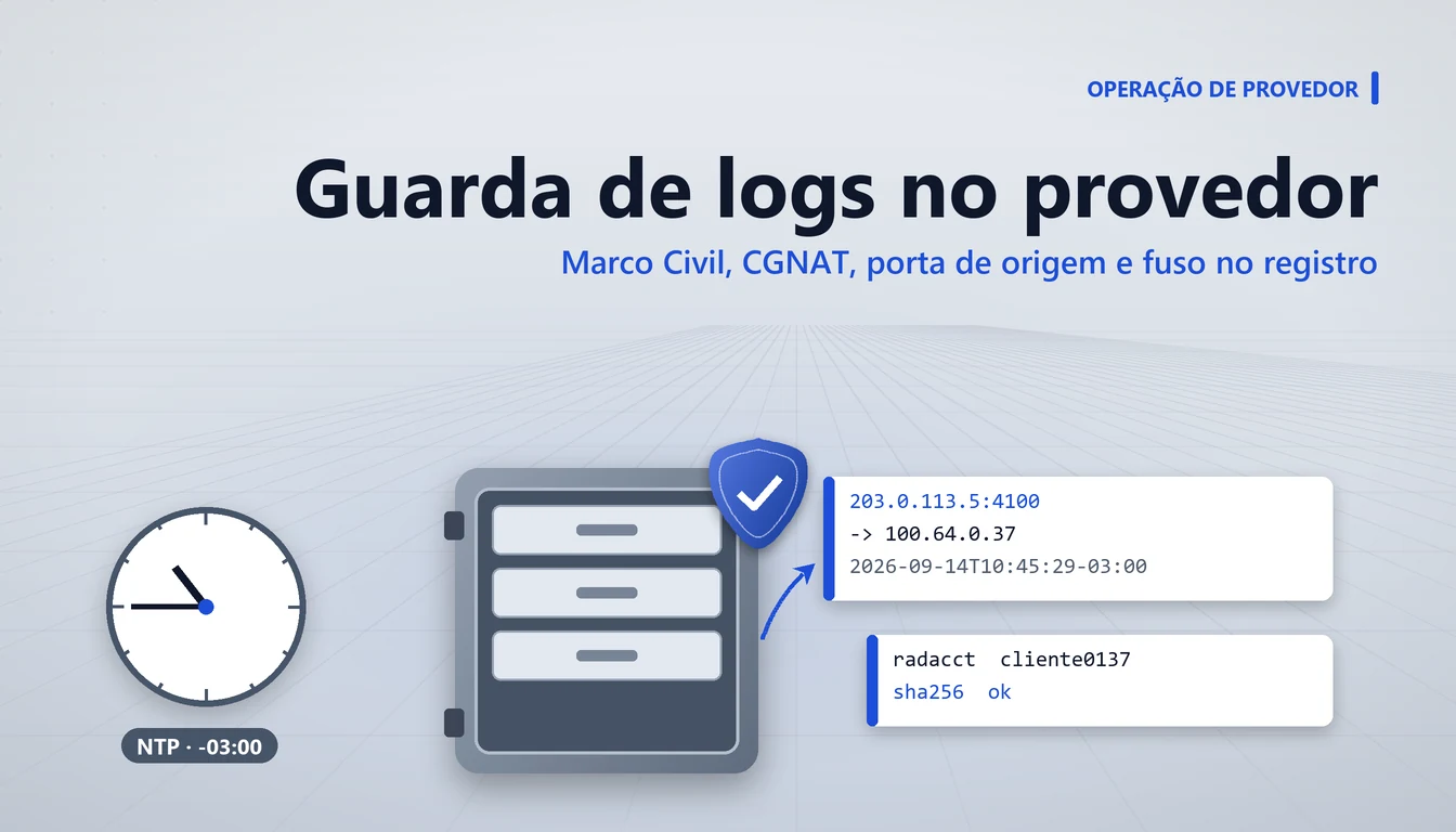 Cofre de arquivos com registros de conexão, relógio e servidor de logs em cinza e azul
