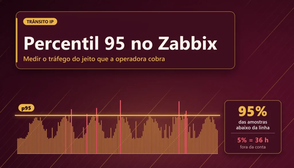 Histograma de tráfego com a linha dourada do percentil 95 cortando os picos