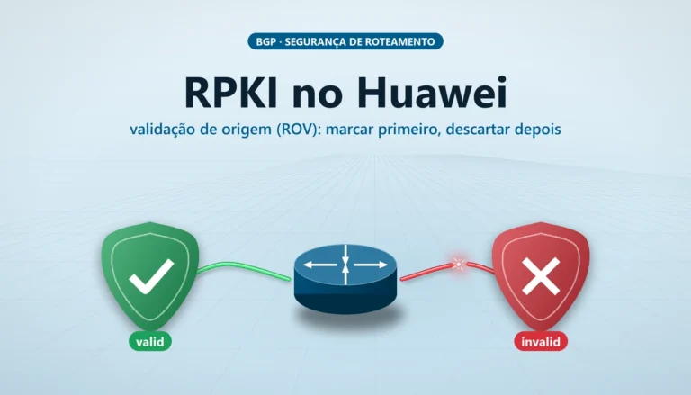 Escudos verde e vermelho sobre um roteador de borda, representando rotas válidas e inválidas no RPKI